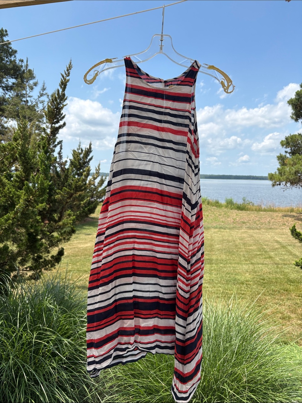 Piko 1988 Red, Navy & White Asymmetrical Striped Dress